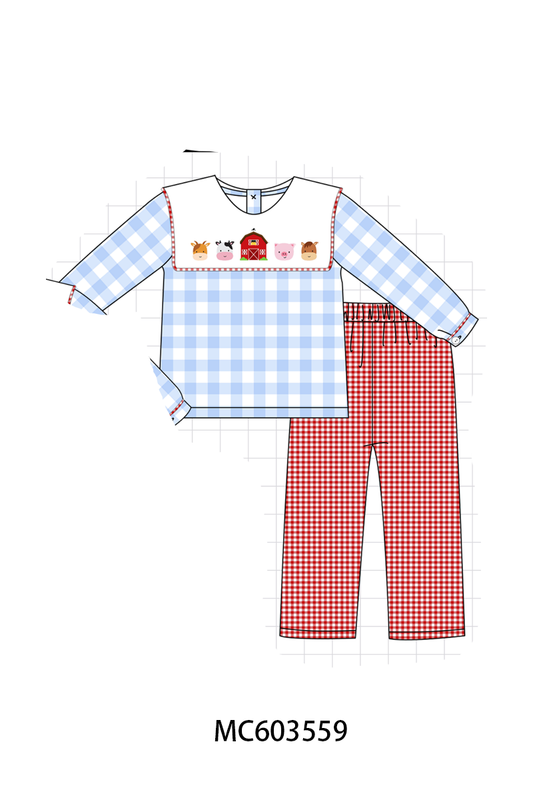 PO85 Blue farm embroidery gingham collection - ETA  LATE AUGUST to LC