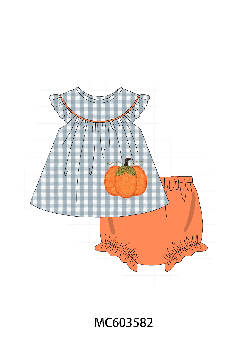 PO85 Orange pumpkin applique gingham collection - ETA  LATE AUGUST to LC