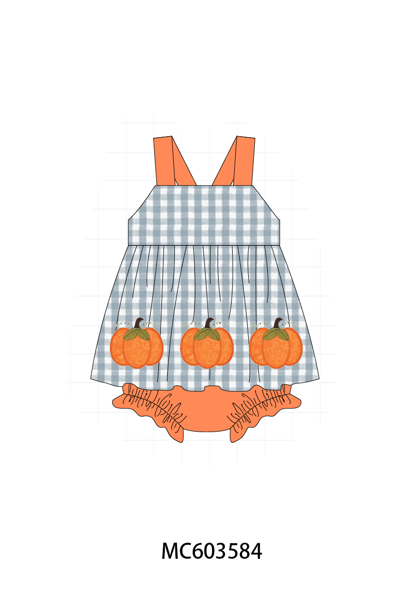 PO85 Orange pumpkin applique gingham collection - ETA  LATE AUGUST to LC