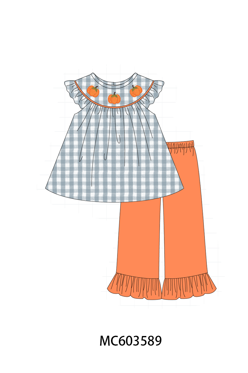 PO85 Orange pumpkin applique gingham collection - ETA  LATE AUGUST to LC