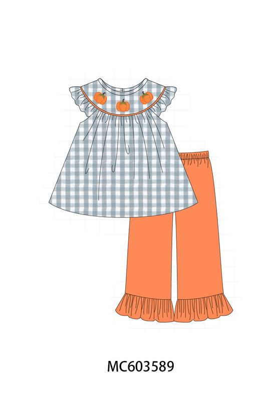 PO85 Orange pumpkin applique gingham collection - ETA  LATE AUGUST to LC
