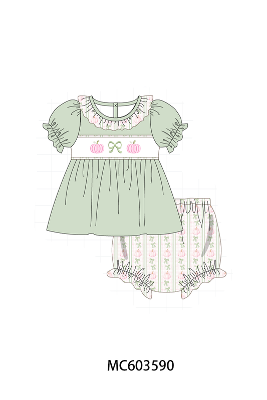 PO85 Sage pumpkin bow eembroidery stripe ruffle collection - ETA  LATE AUGUST to LC