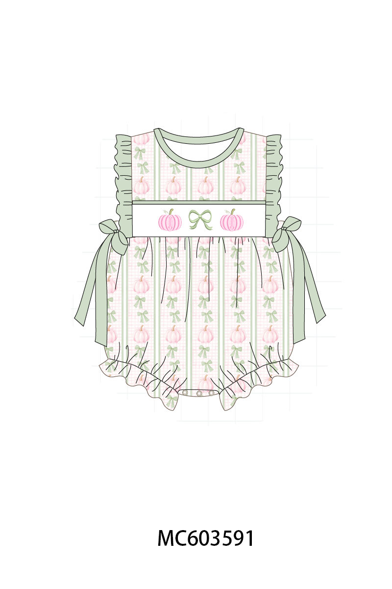 PO85 Sage pumpkin bow eembroidery stripe ruffle collection - ETA  LATE AUGUST to LC