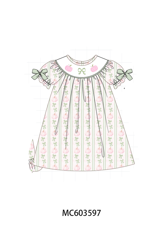 PO85 Sage pumpkin bow eembroidery stripe ruffle collection - ETA  LATE AUGUST to LC