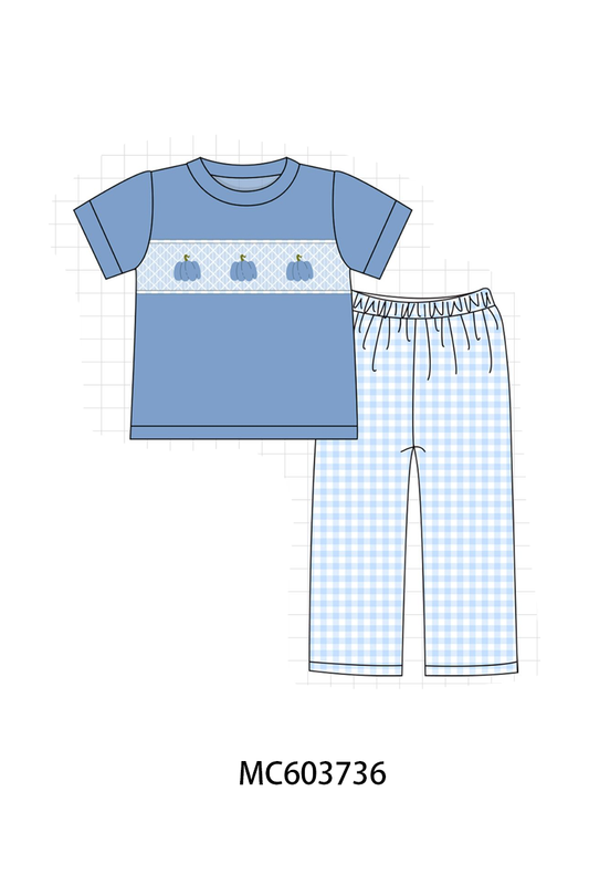 PO85 Blue pumpkin bow smocked lace collection -  LATE AUGUST to LC