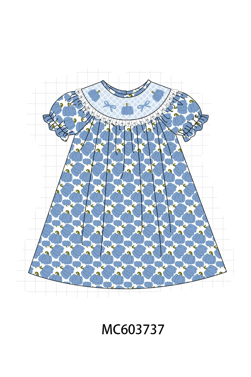 PO85 Blue pumpkin bow smocked lace collection -  LATE AUGUST to LC