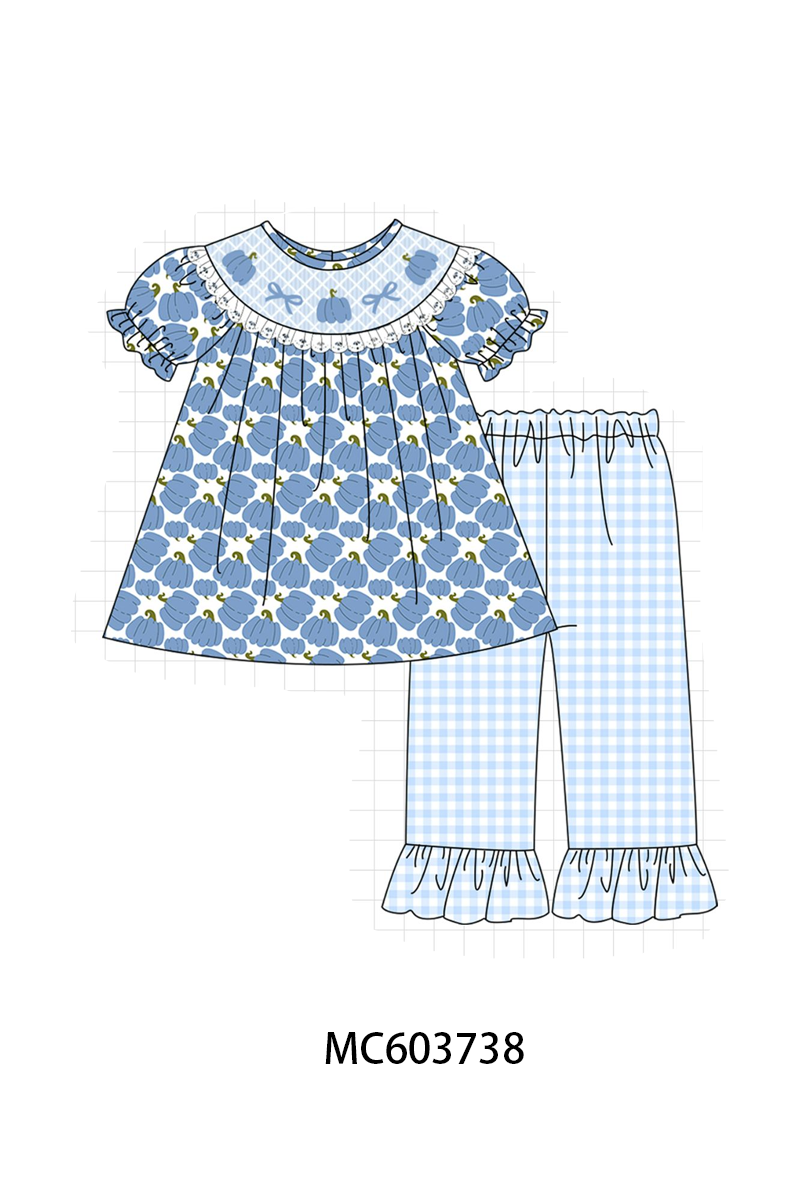 PO85 Blue pumpkin bow smocked lace collection -  LATE AUGUST to LC