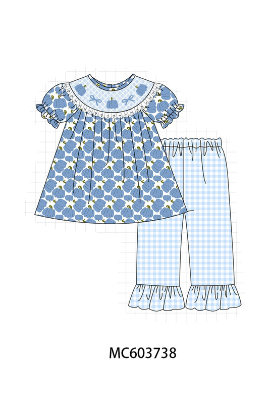PO85 Blue pumpkin bow smocked lace collection -  LATE AUGUST to LC