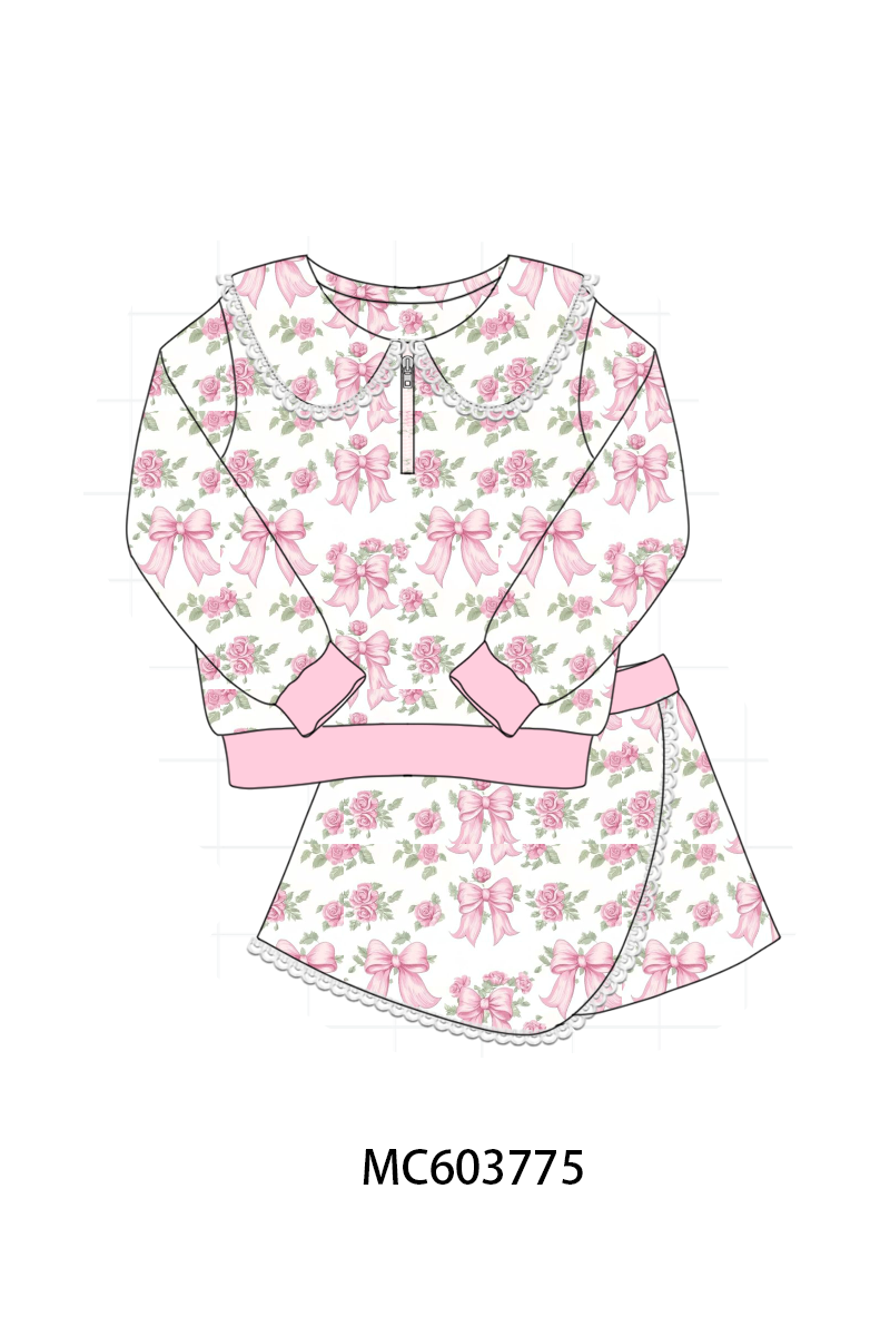 PO85 Pink bow floral print lace skorts set collection - ETA  LATE AUGUST to LC