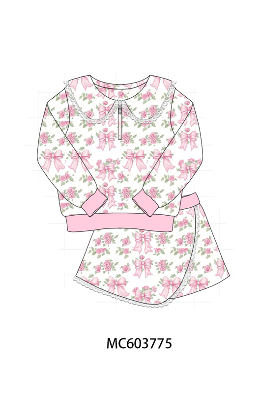 PO85 Pink bow floral print lace skorts set collection - ETA  LATE AUGUST to LC