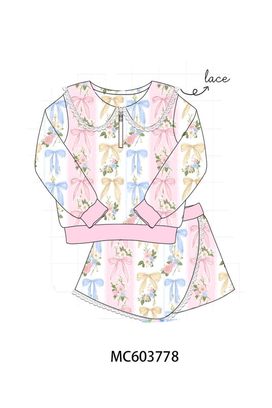 PO85 Pink bow floral print lace skorts set collection - ETA  LATE AUGUST to LC