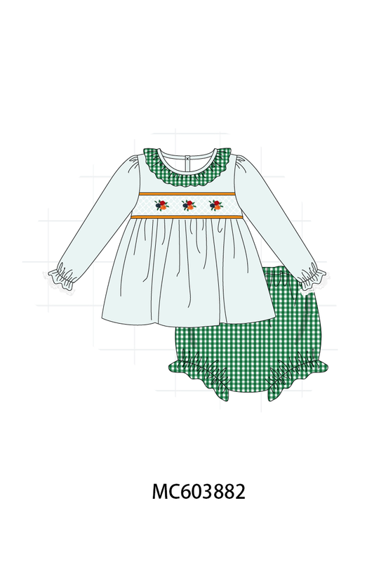 PO85 Green rose smocked gingham ruffle collection - ETA  LATE AUGUST to LC
