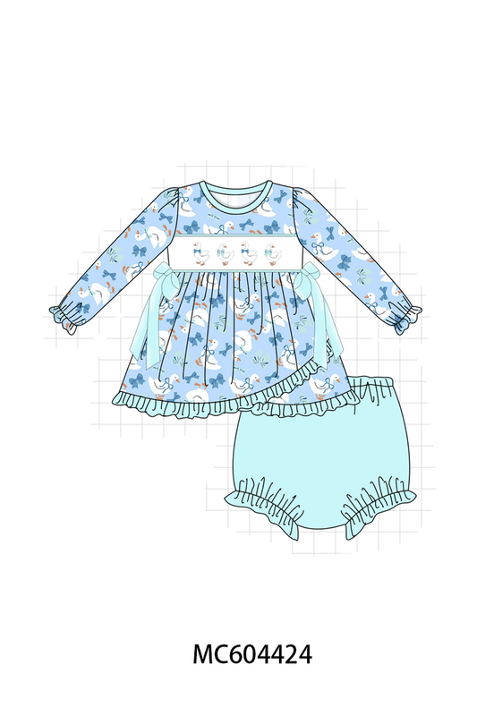PO88 Blue goose bow embroidery ruffle collection (ETA September to LC)