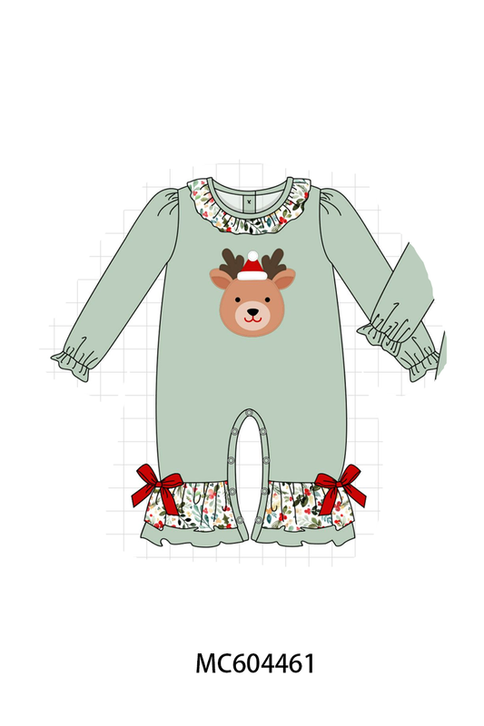 PO88 Sage christmas reindeer applique floral ruffle collection (ETA September to LC)