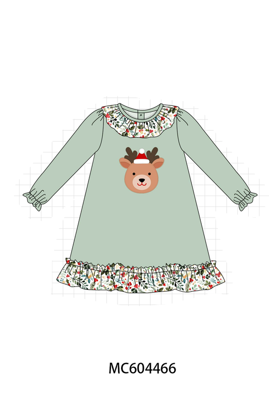 PO88 Sage christmas reindeer applique floral ruffle collection (ETA September to LC)
