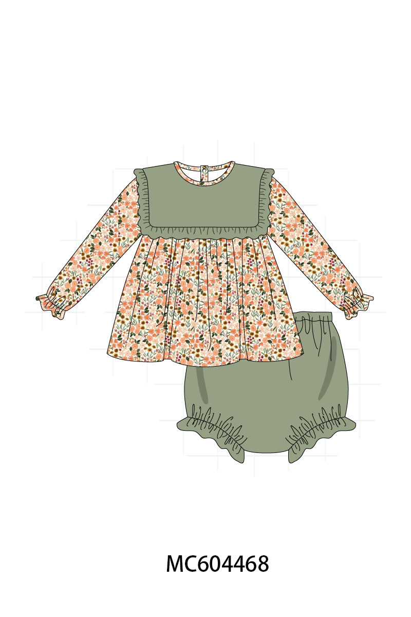 PO88 Green floral print ruffle gingham collection (ETA September to LC)