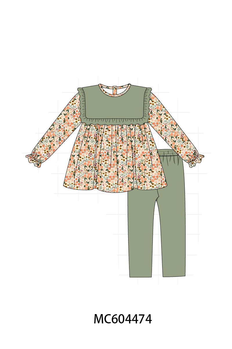 PO88 Green floral print ruffle gingham collection (ETA September to LC)