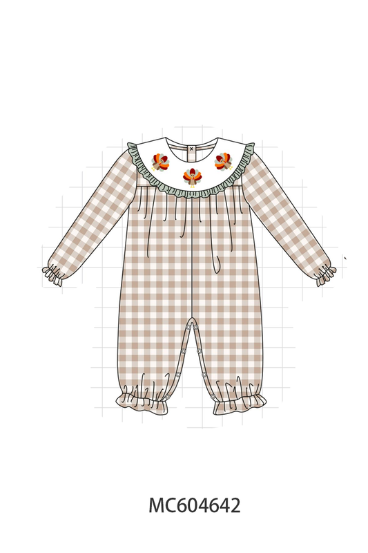 PO88 Sage thanksgiving turkey embroidery gingham collection (ETA September to LC)