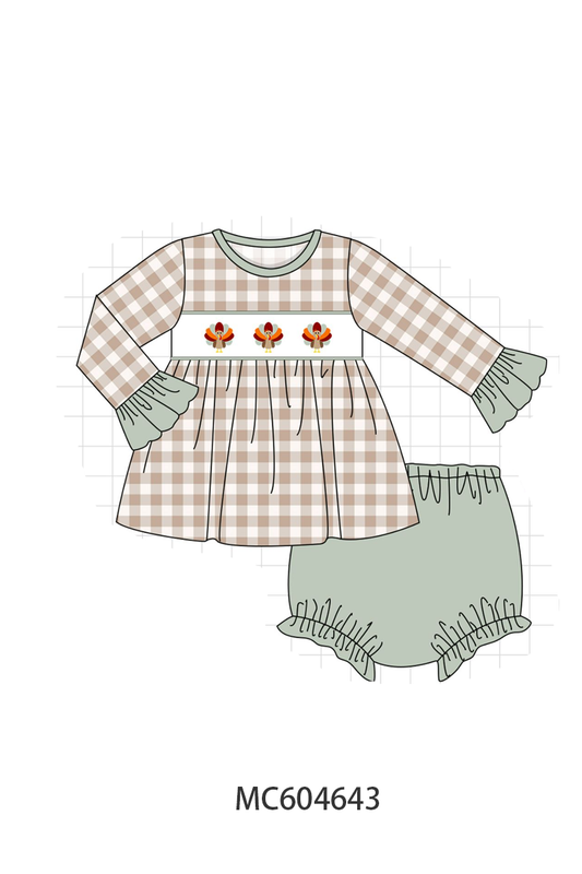 PO88 Sage thanksgiving turkey embroidery gingham collection (ETA September to LC)
