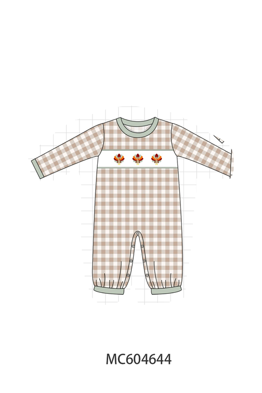 PO88 Sage thanksgiving turkey embroidery gingham collection (ETA September to LC)