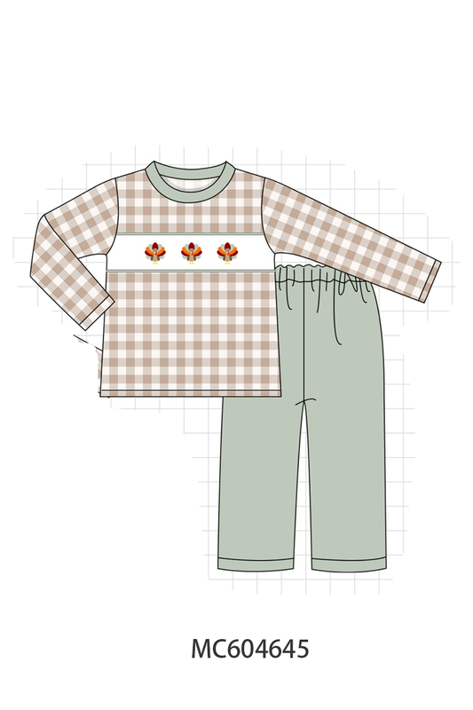 PO88 Sage thanksgiving turkey embroidery gingham collection (ETA September to LC)