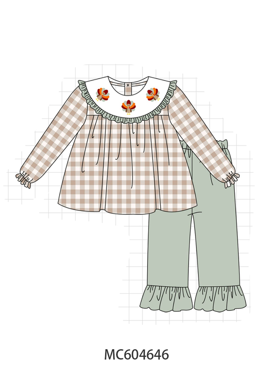 PO88 Sage thanksgiving turkey embroidery gingham collection (ETA September to LC)