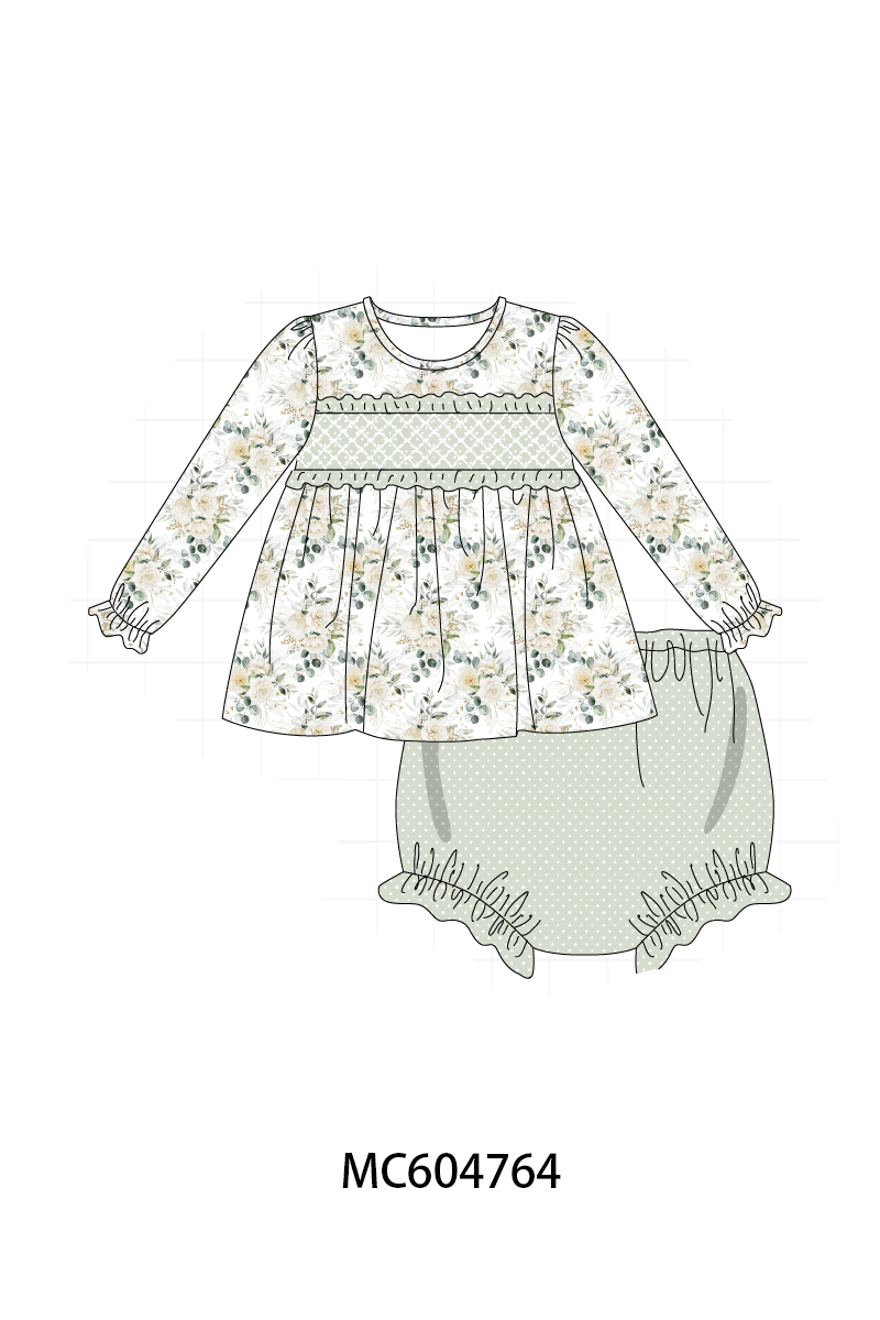 PO88 Sage floral smocked ruffle collection (ETA September to LC)