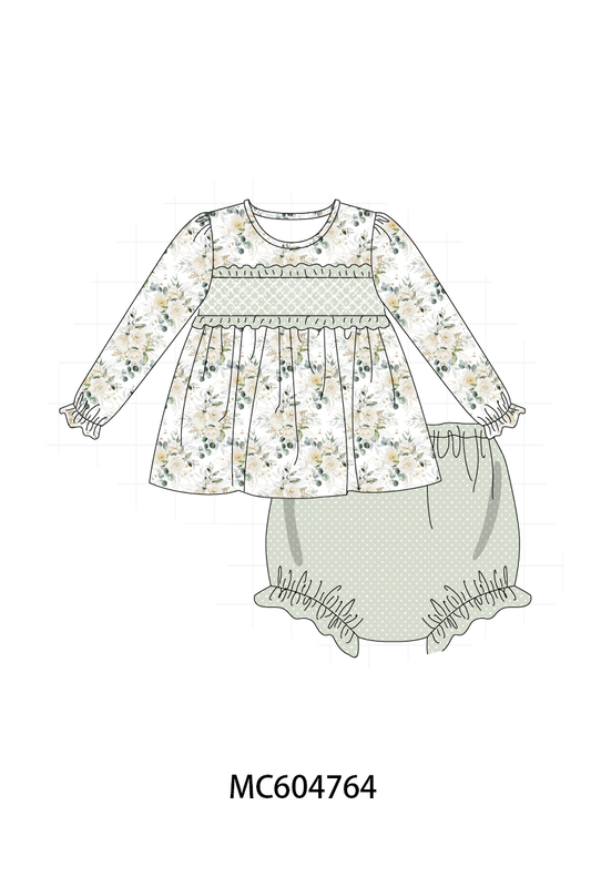 PO88 Sage floral smocked ruffle collection (ETA September to LC)