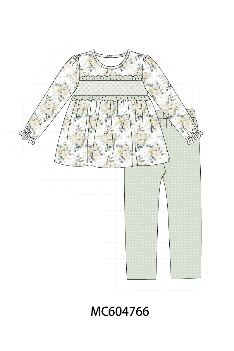 PO88 Sage floral smocked ruffle collection (ETA September to LC)