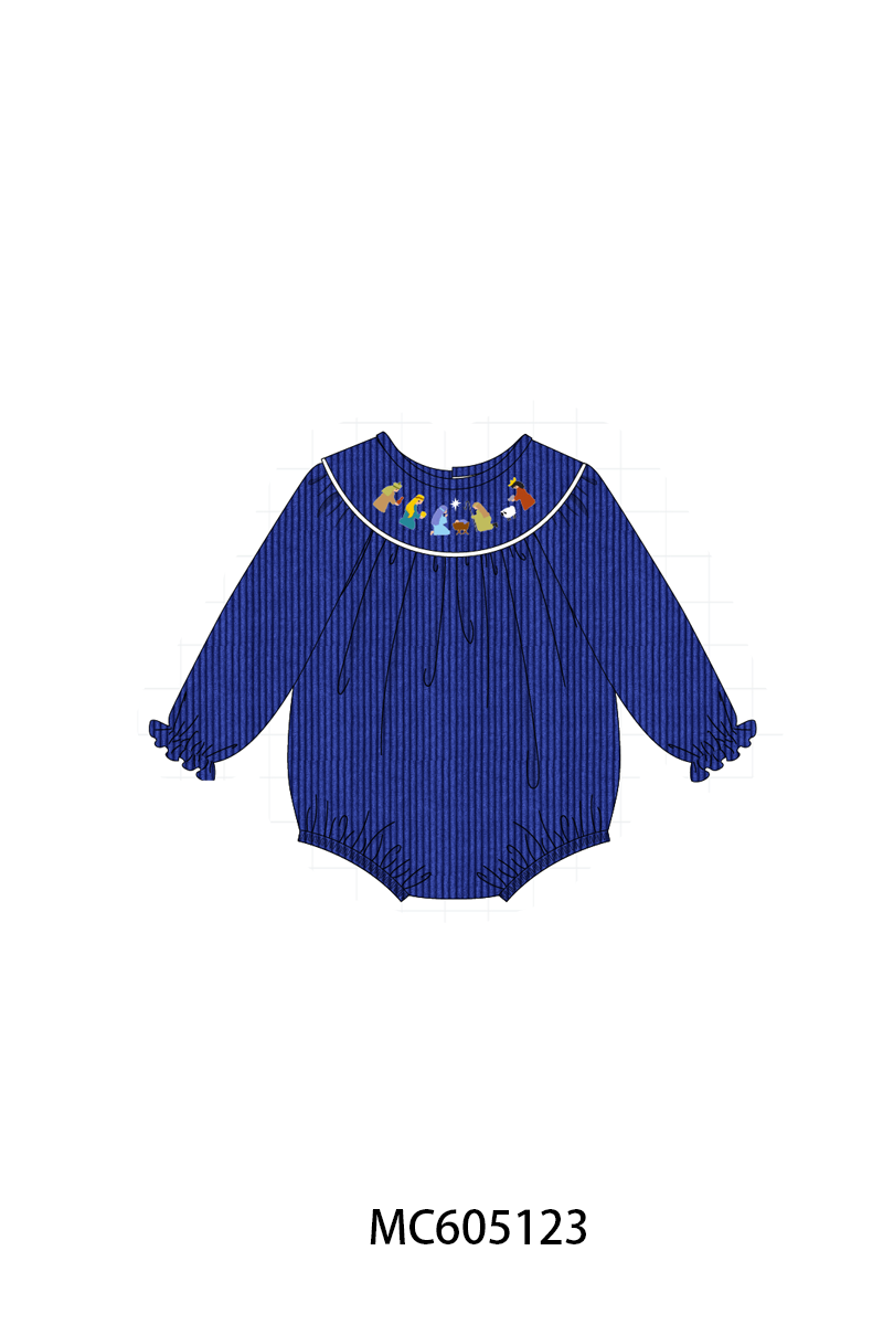 PO92 Royal blue nativity embroidery corduroy collection - ETA early November to LC