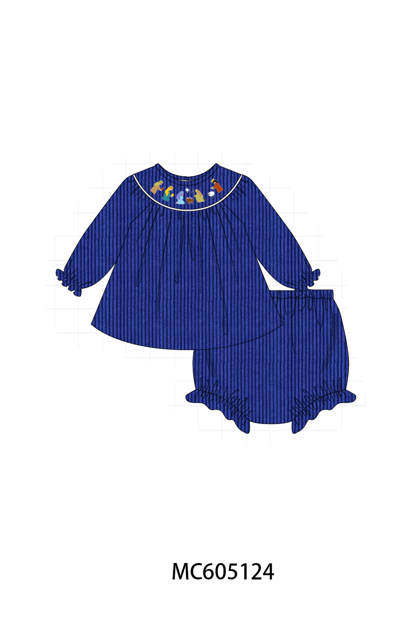 PO92 Royal blue nativity embroidery corduroy collection - ETA early November to LC