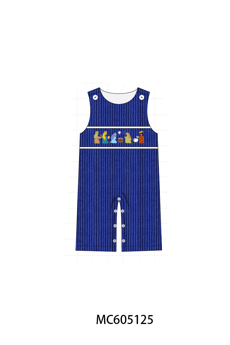 PO92 Royal blue nativity embroidery corduroy collection - ETA early November to LC
