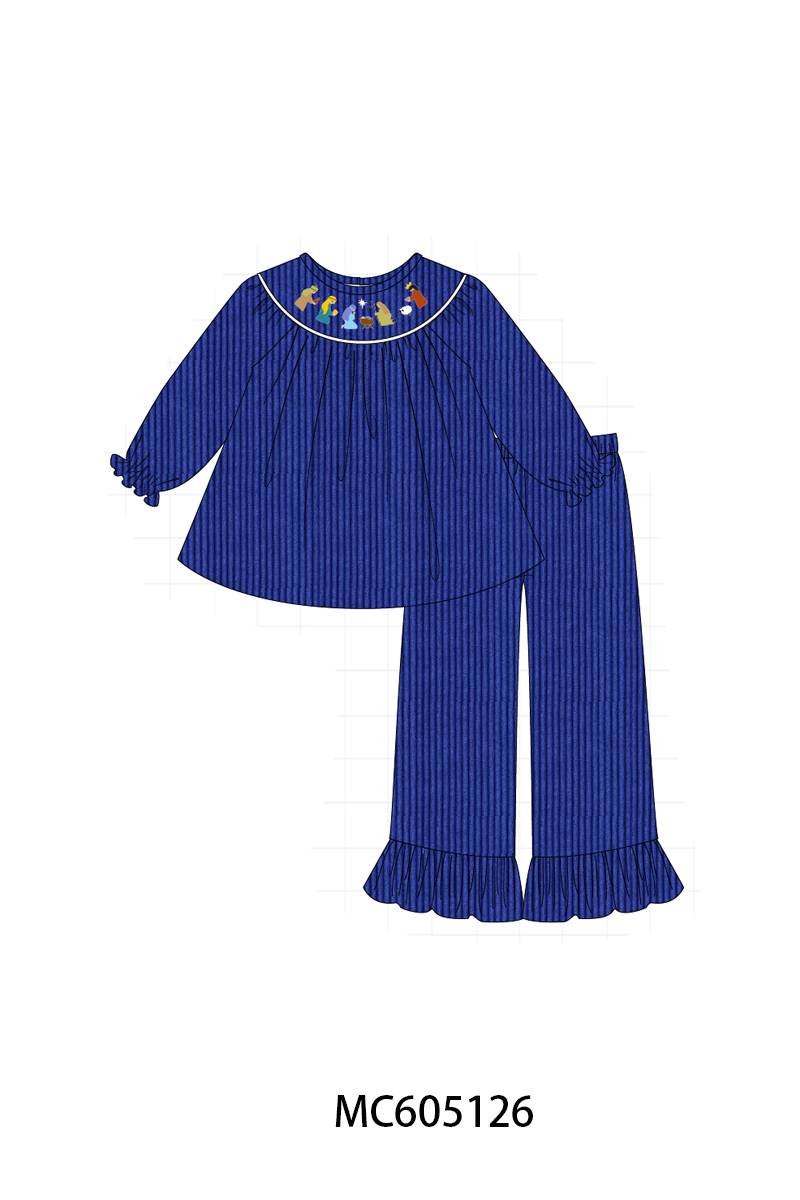 PO92 Royal blue nativity embroidery corduroy collection - ETA early November to LC