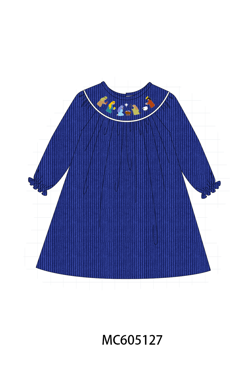 PO92 Royal blue nativity embroidery corduroy collection - ETA early November to LC