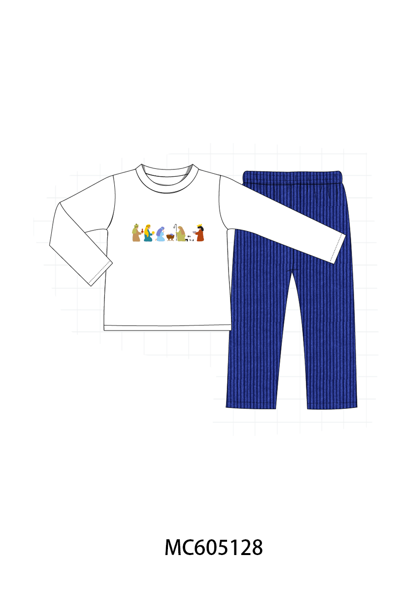 PO92 Royal blue nativity embroidery corduroy collection - ETA early November to LC