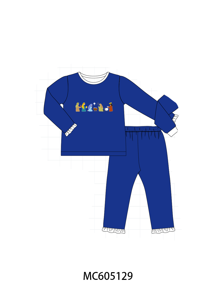 PO92 Royal blue nativity embroidery corduroy collection - ETA early November to LC