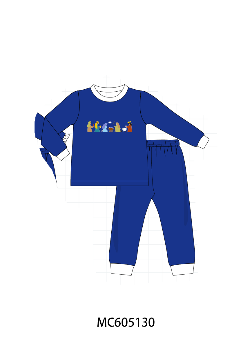 PO92 Royal blue nativity embroidery corduroy collection - ETA early November to LC