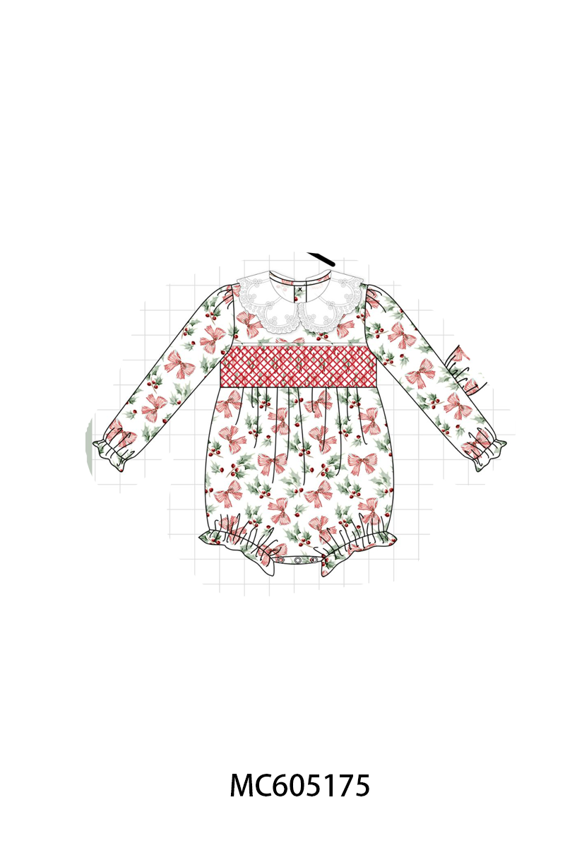 PO92 Red christmas holly bow smocked collection - ETA early November to LC