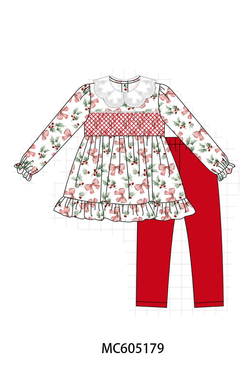 PO92 Red christmas holly bow smocked collection - ETA early November to LC