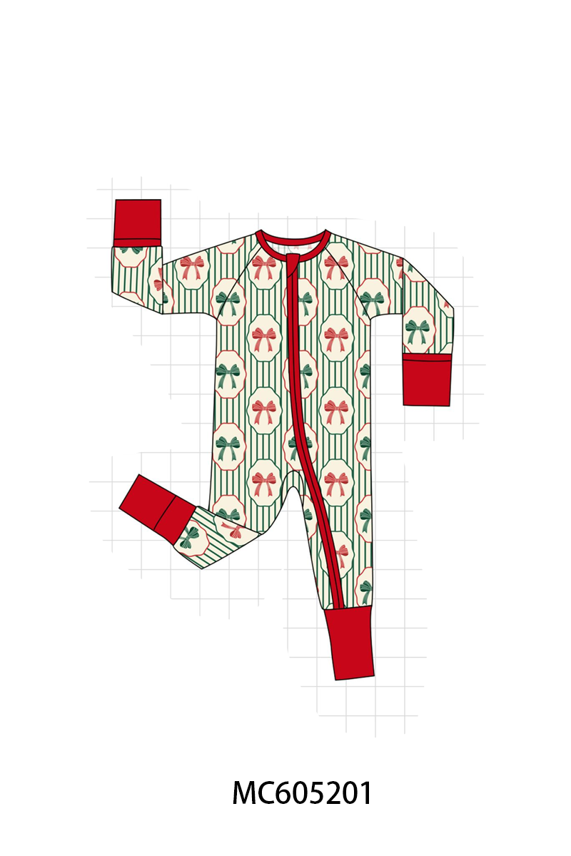 PO92 Green stripe christmas bow bamboo collection - ETA early November to LC