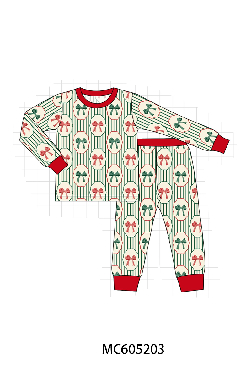 PO92 Green stripe christmas bow bamboo collection - ETA early November to LC