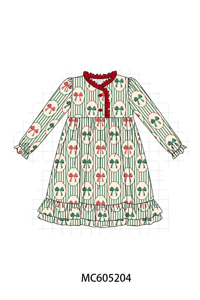 PO92 Green stripe christmas bow bamboo collection - ETA early November to LC