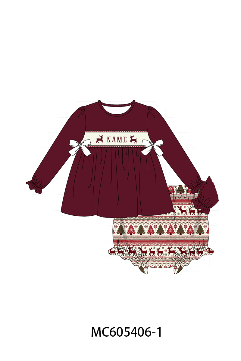 PO93 Maroon tree reindeer monogram embroidery collection - ETA mid-November to LC