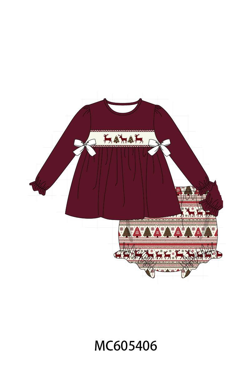 PO93 Maroon tree reindeer embroidery collection - ETA mid-November to LC