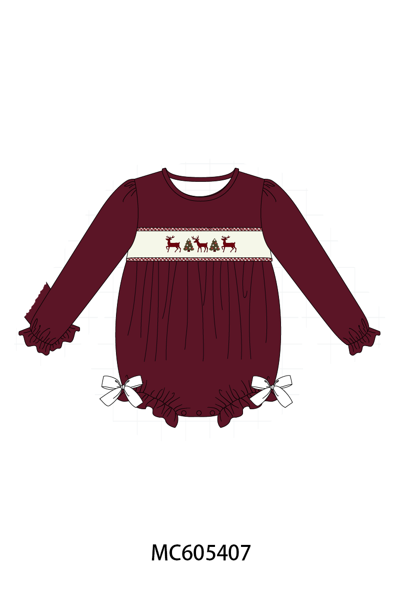 PO93 Maroon tree reindeer embroidery collection - ETA mid-November to LC