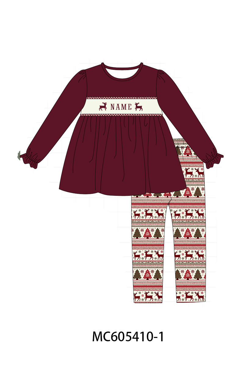 PO93 Maroon tree reindeer monogram embroidery collection - ETA mid-November to LC
