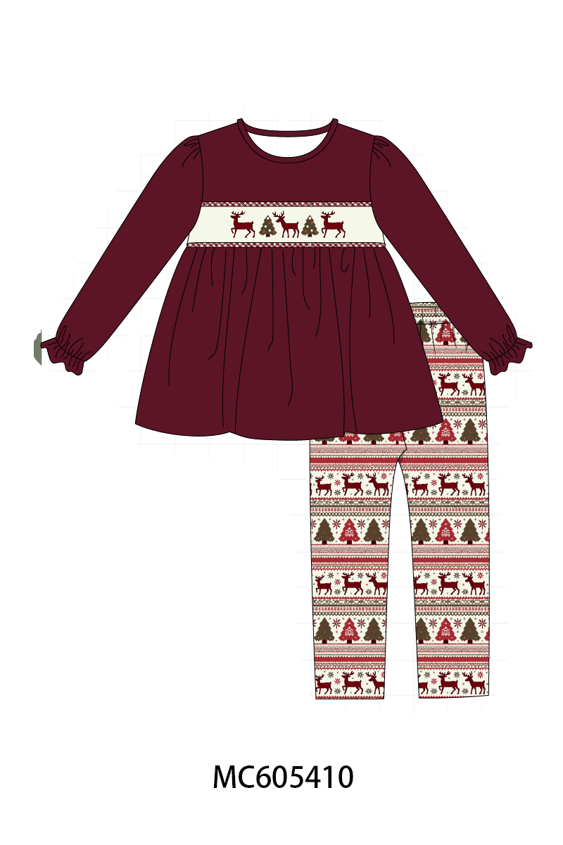 PO93 Maroon tree reindeer embroidery collection - ETA mid-November to LC