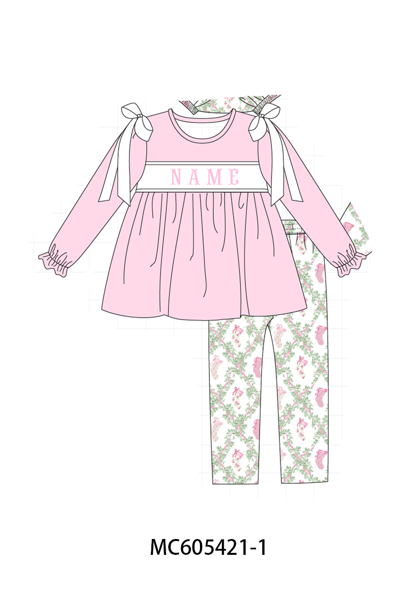 PO93 Pink holiday floral socks monogram embroidery collection - ETAmid-November to LC