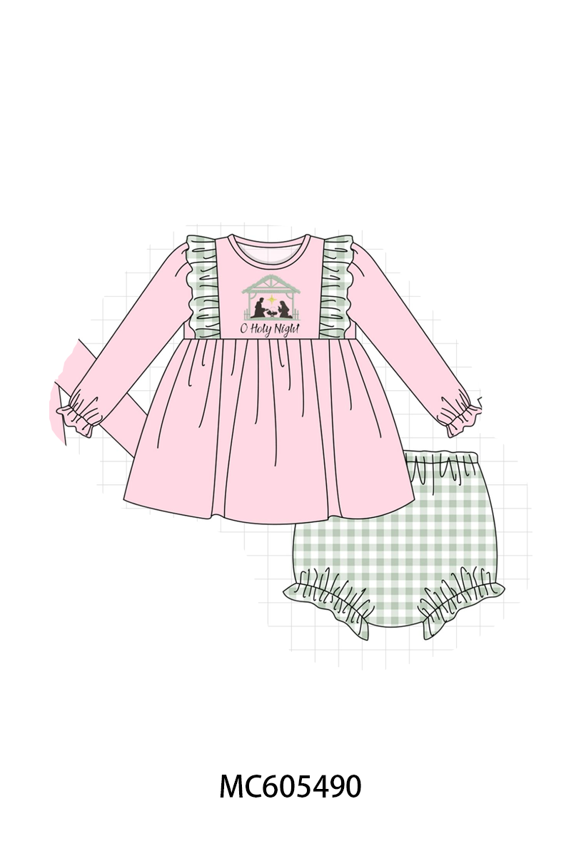 PO93 Pink&navy nativity embroidery ruffle gingham collection - ETA mid-November to LC
