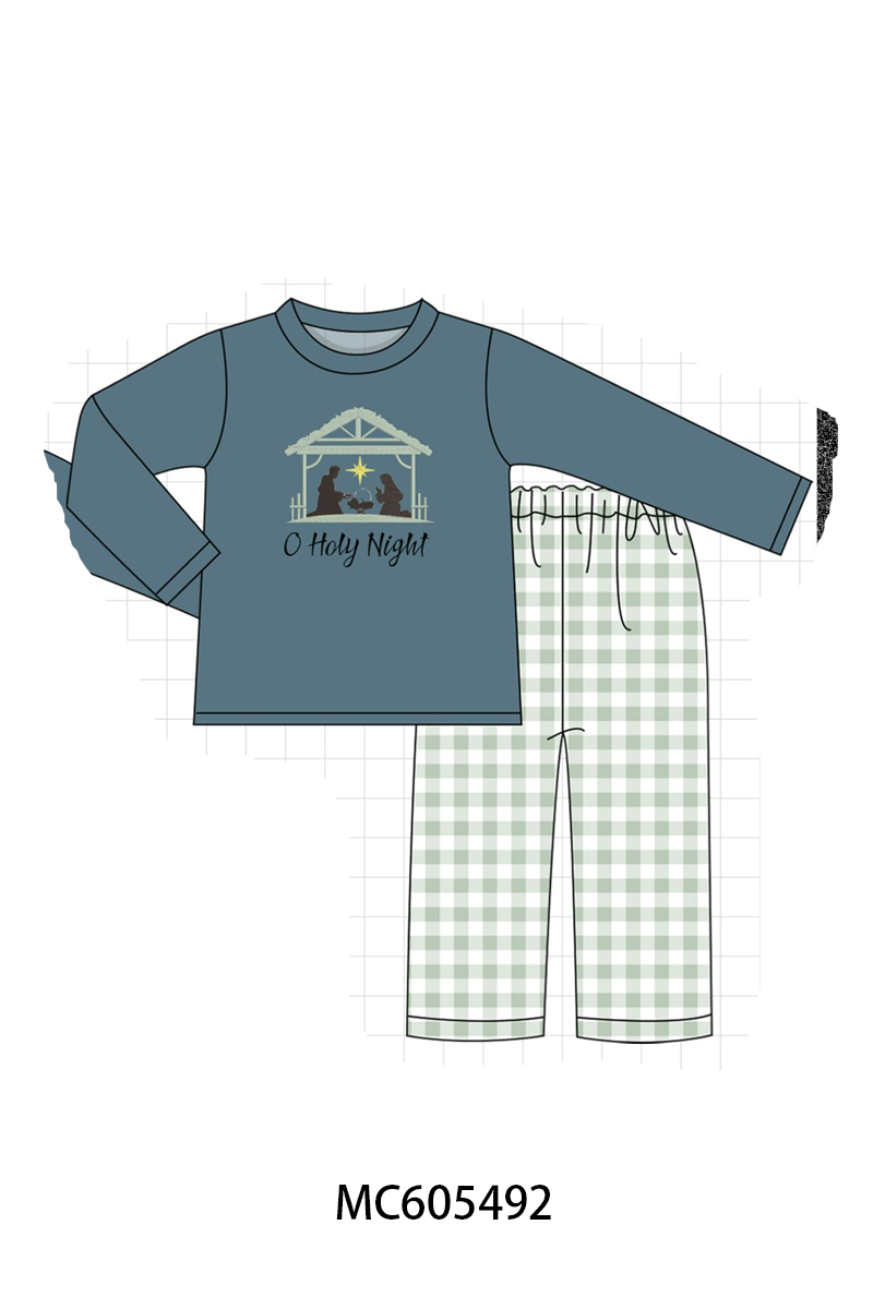 PO93 Pink&navy nativity embroidery ruffle gingham collection - ETA mid-November to LC